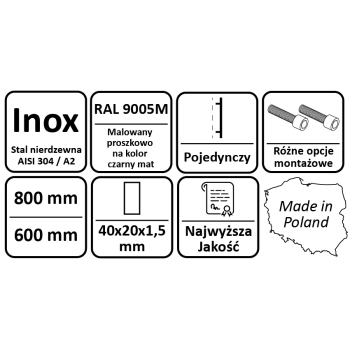 Antaba drzwiowa czarna 45° 80 cm