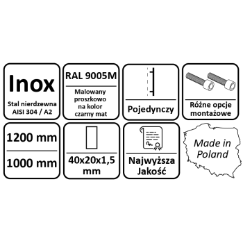 Antaba drzwiowa czarna 45° 120 cm
