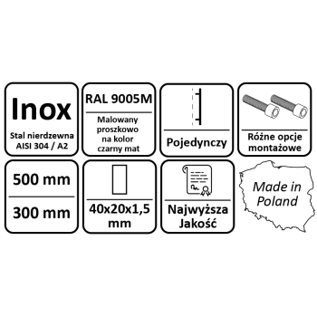 Antaba drzwiowa czarna 45° 50 cm
